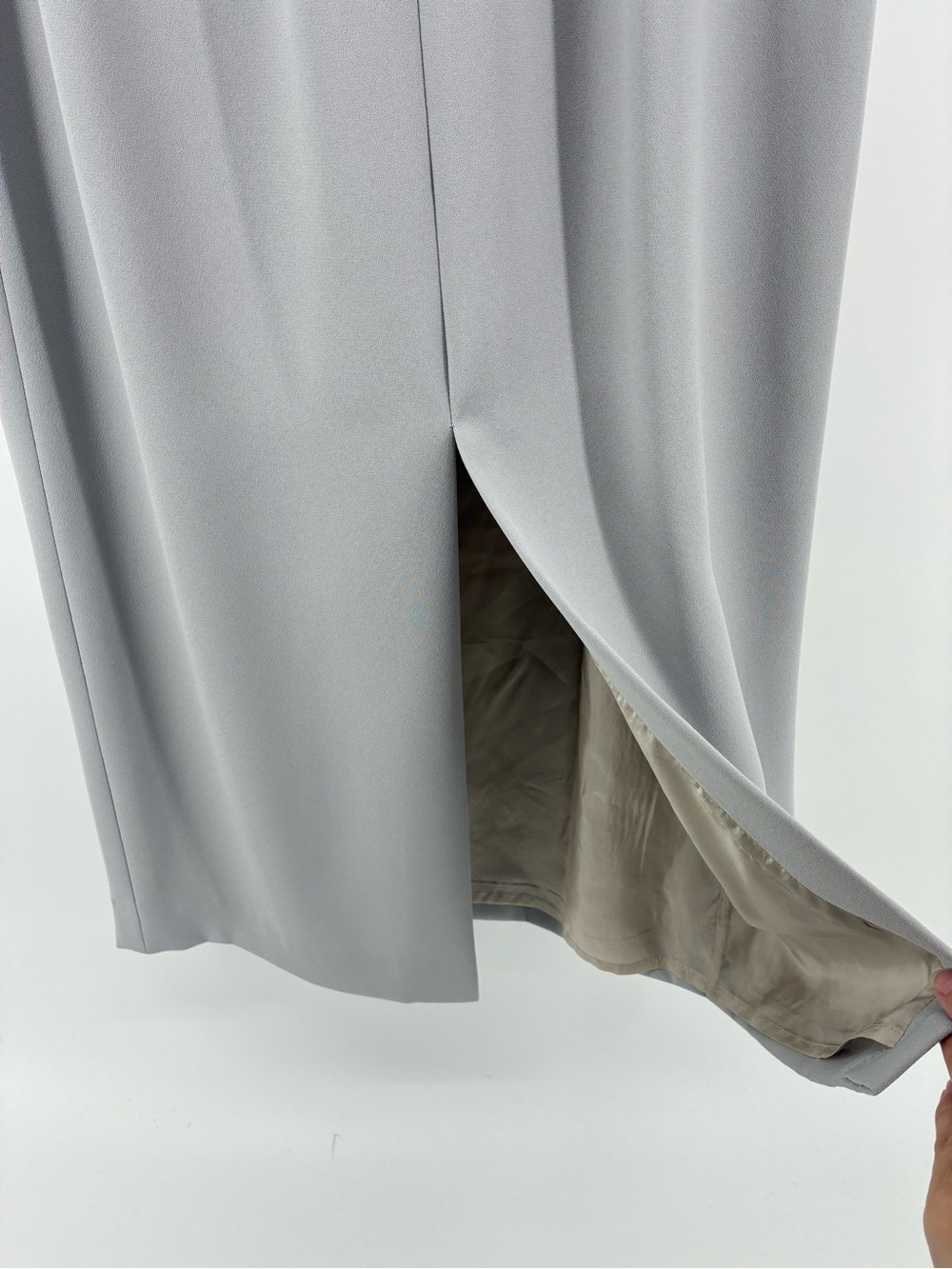 Vintage Sleek Light Gray Maxi Pencil Column Skirt Back Slit - Picture 8 of 11